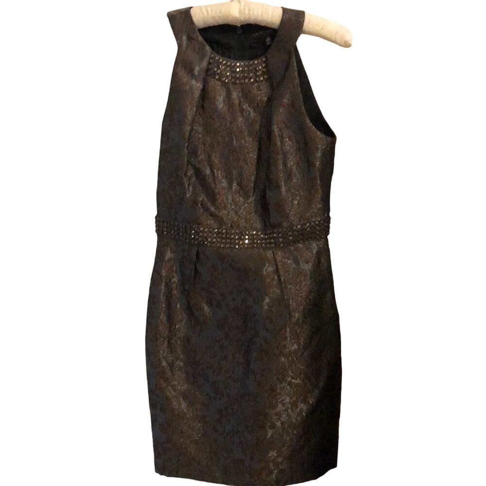 Carmen Marc valvo bronze brocade cocktail dress